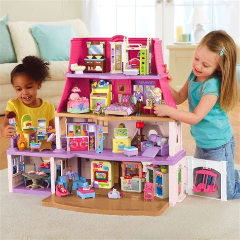 2" L x 34" W x 19" H Set includes - 1 dollhouse 3 dolls 1 dog 1 furniture 1 sticker sheet Ages 3 to 8 years 2 AA batteries included Press the heart-shaped doorbell to hear a ringing sound and a puppy barking Folds and latches with easy carry handle when. . Loving family dolls